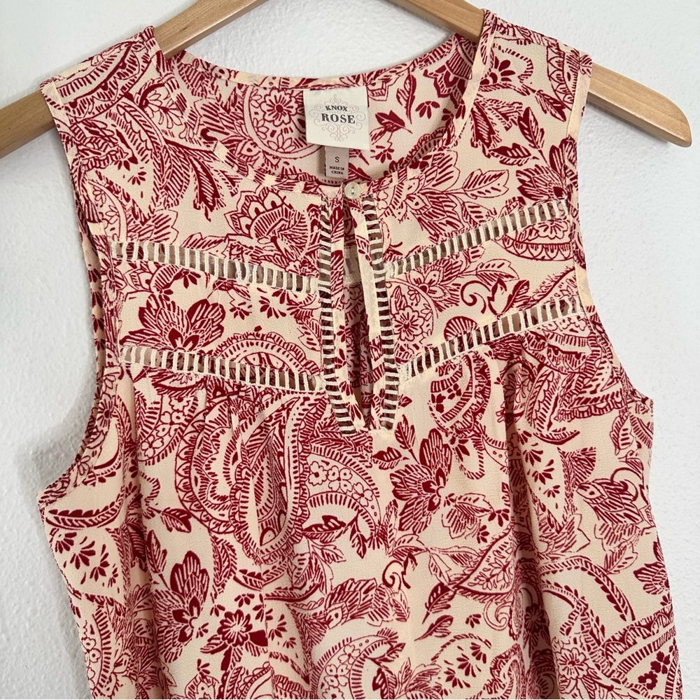 Knox Rose women’s S peasant boho sleeveless Red & Off white blouse - Picture 4 of 8